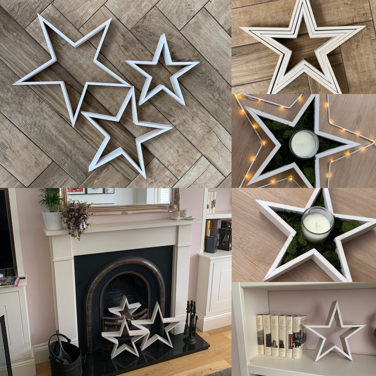 Set of 3 White Wash Wooden Stars – Willow & Harper