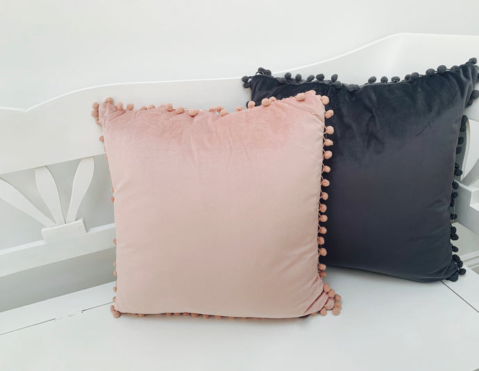 Pom Pom Cushion - Grey & Pink