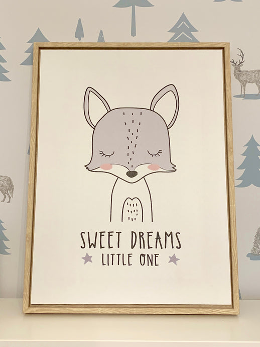 Fox 'Sweet Dreams Little One' canvas in frame